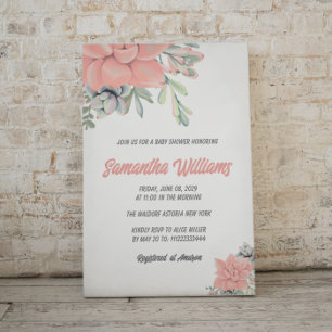 Boho Succulent Watercolor Grönt Coral Baby Shower Inbjudningar
