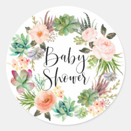 Boho-succulenter Blommig Krans Sommar Bebis Shower Runt Klistermärke