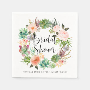 Boho-succulenter Blommig Krans Sommar Bröllopsdusc Pappersservett