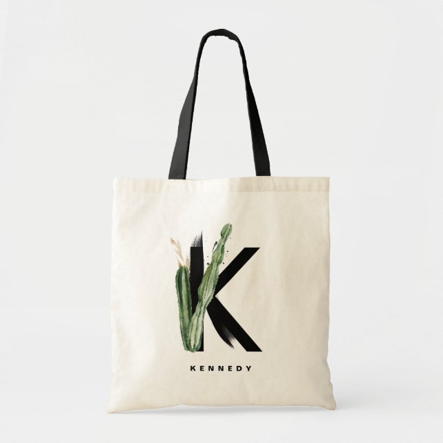 Boho-succulenter Bokstav K Monogram Brudtjänstefli Tygkasse (Framsidan)