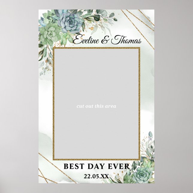 Boho-succulenter eukalyptus guld bröllopsfotopropp poster (Framsidan)