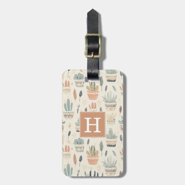 Boho-succulenter och kaktusar bagagetikett bagagebricka (Vertikal Framsida)