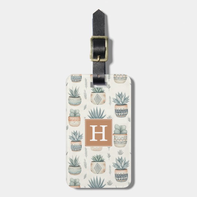 Boho-succulenter och kaktusar bagagetikett bagagebricka (Vertikal Framsida)