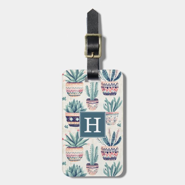 Boho-succulenter och kaktusar bagagetikett bagagebricka (Vertikal Framsida)