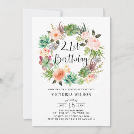 Boho Succulents Blommigt Utandning 21:a födelsedag Inbjudningar