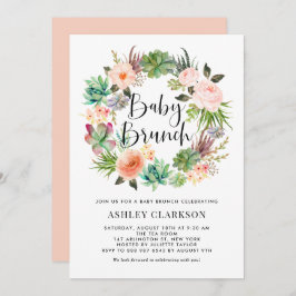 Boho Succulents Blommigt Wandan Baby Brunch Inbjudningar