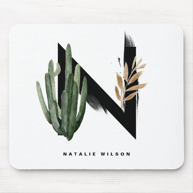 Boho Succulents Brev H Monogram Personlig Musmatta (Framsidan)