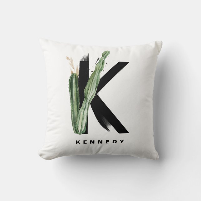 Boho Succulents Brev K Monogram Personlig Kudde (Framsida)