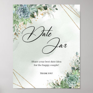 Boho succulents eucalyptus guld Datum burk-speltec Poster