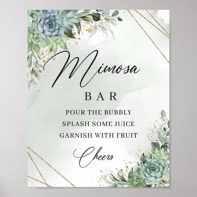 Boho succulents eucalyptus guld mimosa pub-tecken poster (Framsidan)