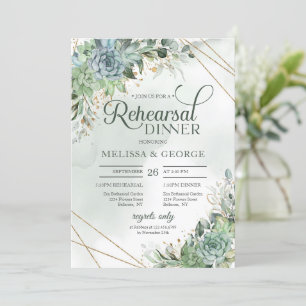 Boho succulents eucalyptus guld ram rehearsal inbjudningar