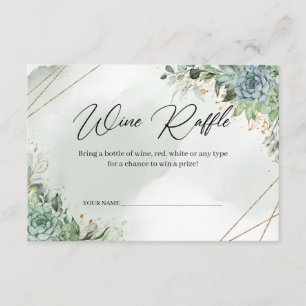 Boho succulents eucalyptus guld ram Vin Raffle Tilläggskort