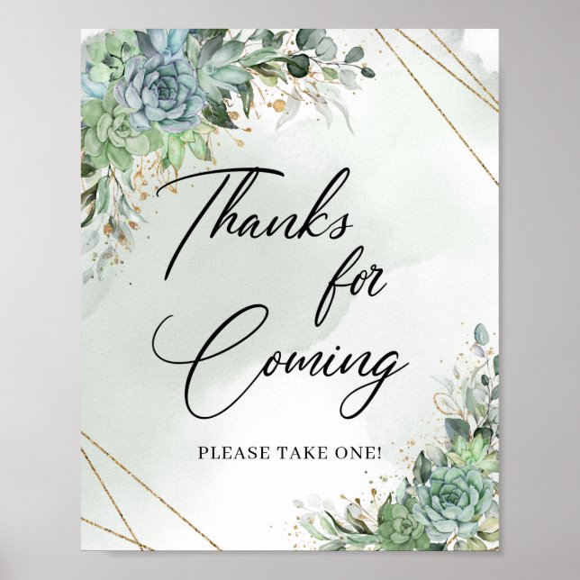 Boho succulents eucalyptus guld Tack för att du ko Poster (Framsidan)