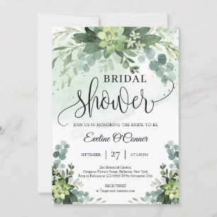 Boho succulents greenery eucalyptus och guld inbjudningar