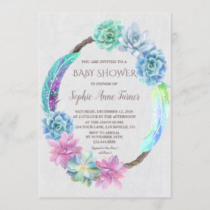 Boho Succuls Cactus Wand Baby Shower Inbjudan