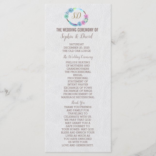 Boho Succulus Cactus Bröllopsprogram för andning Program (Framsida)