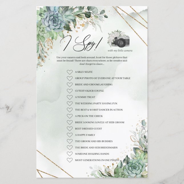 Boho succulus greenery foliage guld ram I Spy (Framsida)