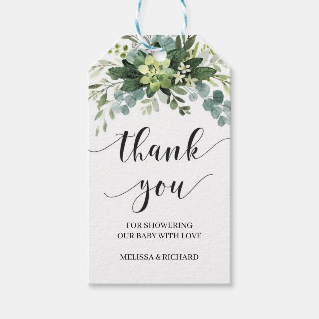 Boho succuly Greenery foliage babydusch Presentetikett (Framsidan)