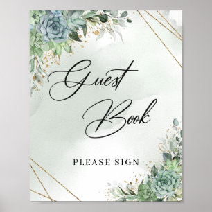 Boho-suckulenter eukalyptus guld gästbokskort poster