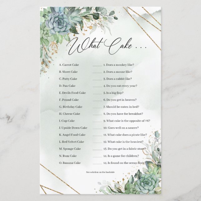 Boho suckulenter eukalyptus guld ram Vad för tårta (Framsida)