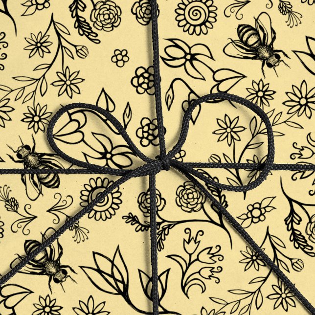 Boho Summer Blommigt honey Bee Mönster Gult Cute Presentpapper (Skapare uppladdad)