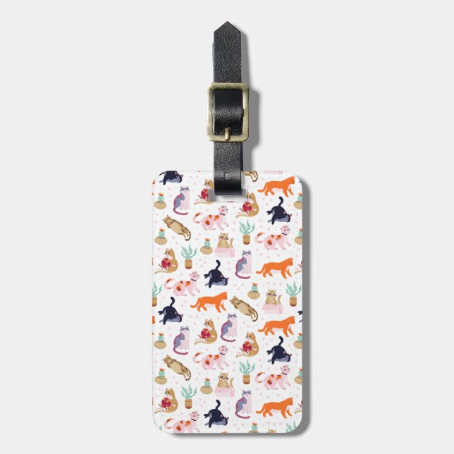 Boho Summer Cute Cats Grönt Cactus Bagagebricka (Vertikal Framsida)