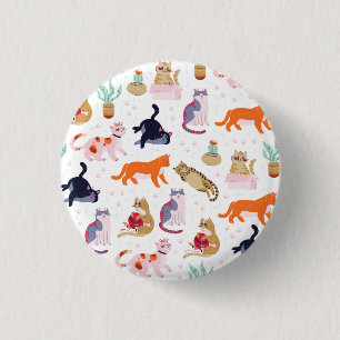 Boho Summer Cute Cats Grönt Cactus Knapp