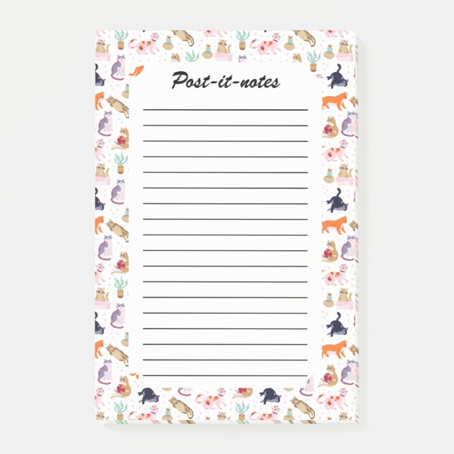 Boho Summer Cute Cats Grönt Cactus Post-it Block (Framsida)