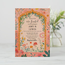 Boho Summer Pink Floral Wedding Invitation Inbjudningar