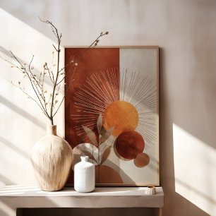 Boho Sun Abstrakt Terrakotta Minimalistisk Botanis Canvastryck