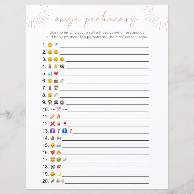 Boho Sun Emoji Baby Shower Lek (Framsida)