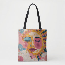Boho Sun Face Abstract Art Tote Bag Tygkasse