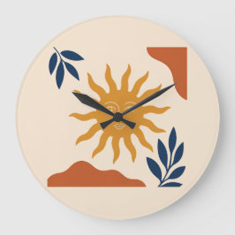 Boho Sun Face Abstract Terracotta Wall Clock Stor Klocka