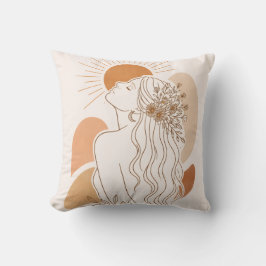 Boho Sun Goddess – Minimal Line Art Pillow Kudde