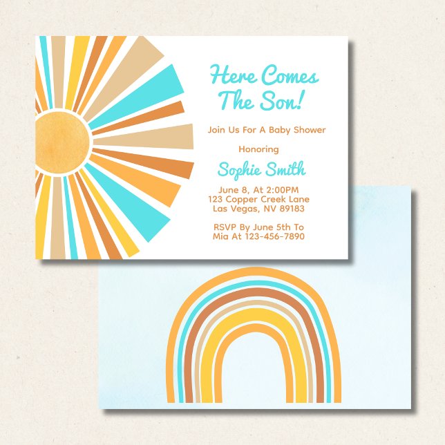 Boho Sun, Here Comes The Son, Blue Orange Rainbow Inbjudningar (Skapare uppladdad)