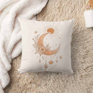 Boho Sun & Moon Floral Throw Pillow Kudde