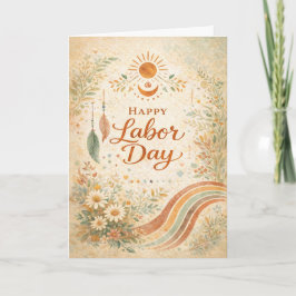 Boho Sun Wildflowers Happy Labor Day Kort