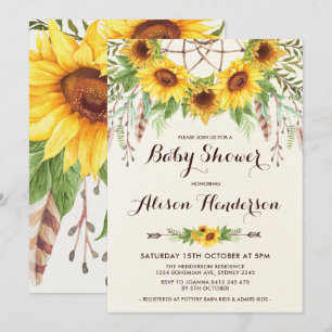 Boho SunblommBaby Shower Summer Dreamcatcher Inbjudningar