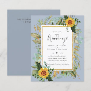 Boho Sunblommblommor Greenery Watercolor Bröllop B