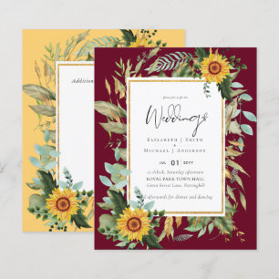 Boho Sunblommblommor Greenery Watercolor Bröllop B