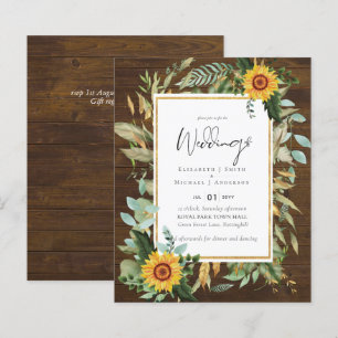 Boho Sunblommblommor Greenery Watercolor Bröllop B