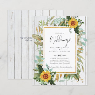 Boho Sunblommblommor Greenery Watercolor Bröllop B
