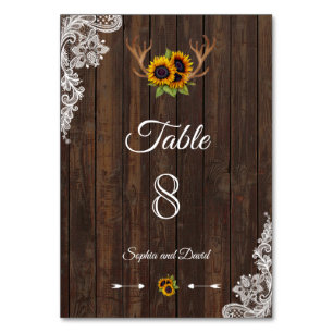 Boho Sunblommor Antlers Wood Bröllop BORDSNUMMER