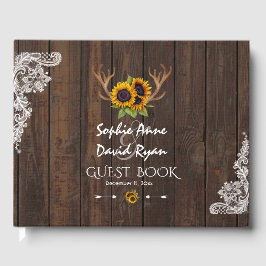 Boho Sunblommor Antlers Wood Snöre Bröllop Gästböcker