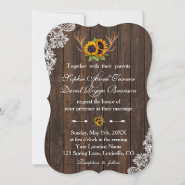 Boho Sunblommor Antlers Wood Snöre Bröllop Inbjudningar