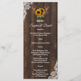 Boho Sunblommor Antlers Wood Snöre Bröllop Menu Meny