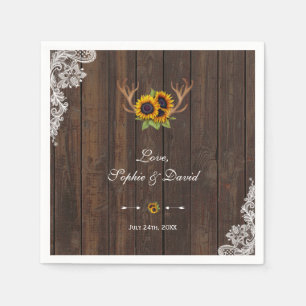 Boho Sunblommor Antlers Wood Snöre Bröllop Pappersservett