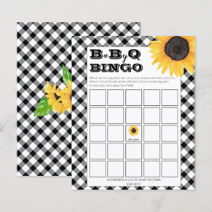 Boho Sunblommor BW Checkar Baby Shower Bingo Inv