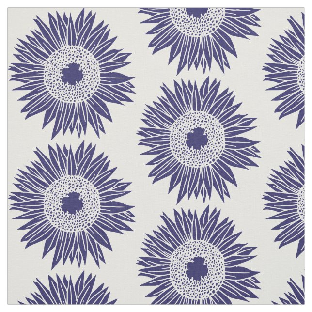 Boho Sunblommor Mönster Navy Blue and White Blommi Tyg (Provkarta)