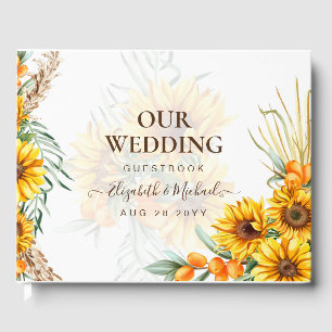 BOHO Sunblommor Pampas Grass Bröllop Guest Bok